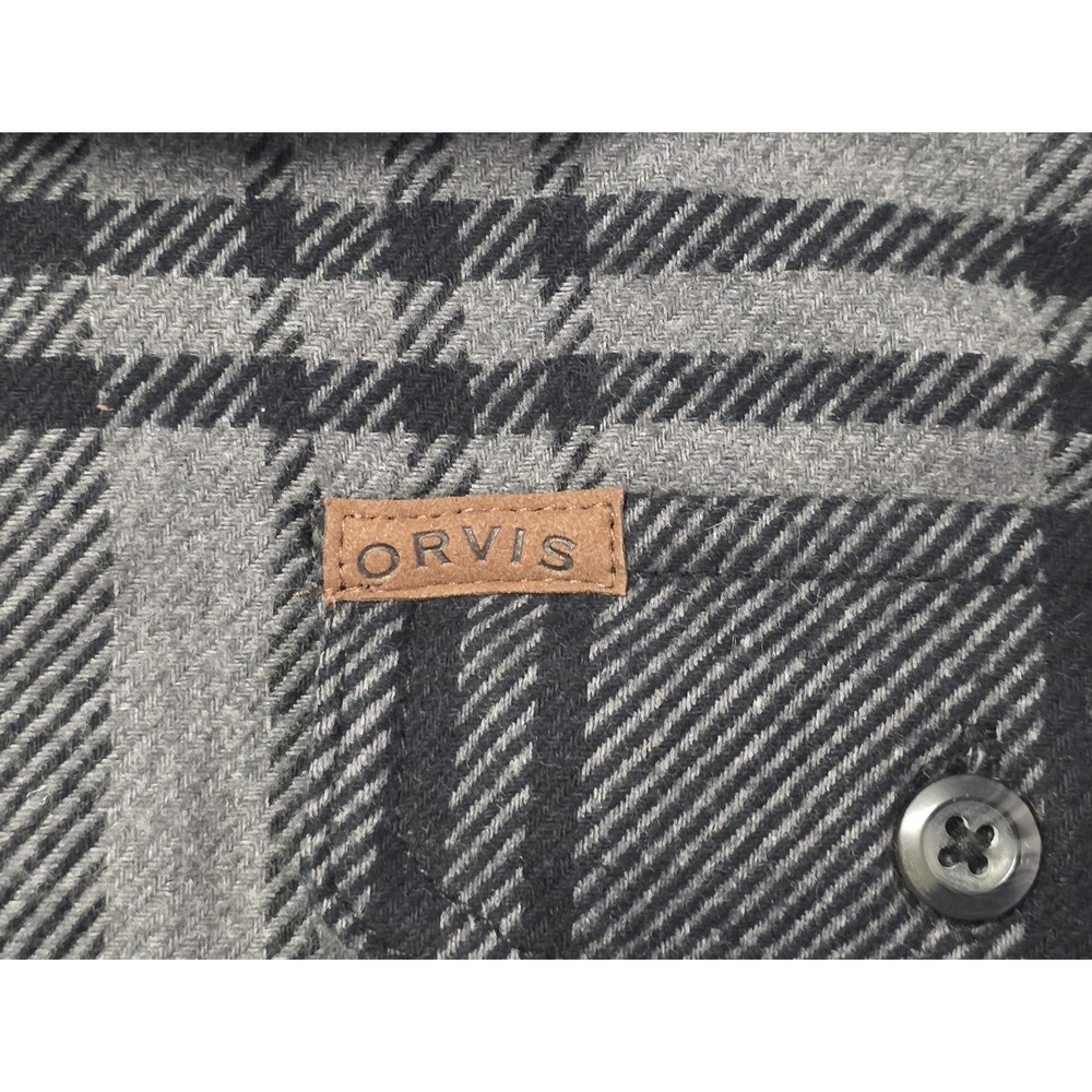Orvis Shacket Men Medium Black Gray Plaid Heavy Flannel Shirt Jacket Button Up - Picture 5 of 13